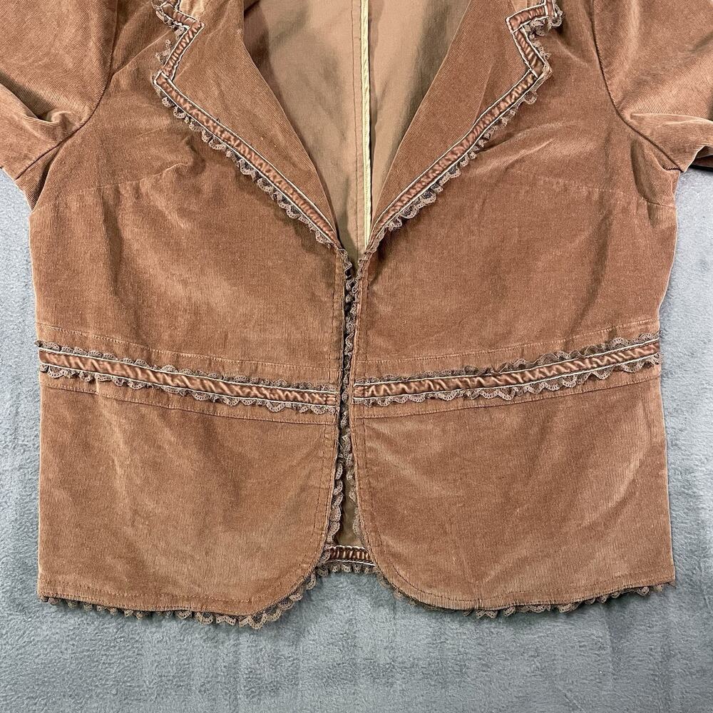 Venezia Womens Y2K Corduroy Jacket Size 14/16 Ruffle Trim Boho Western Brown - Picture 2 of 8